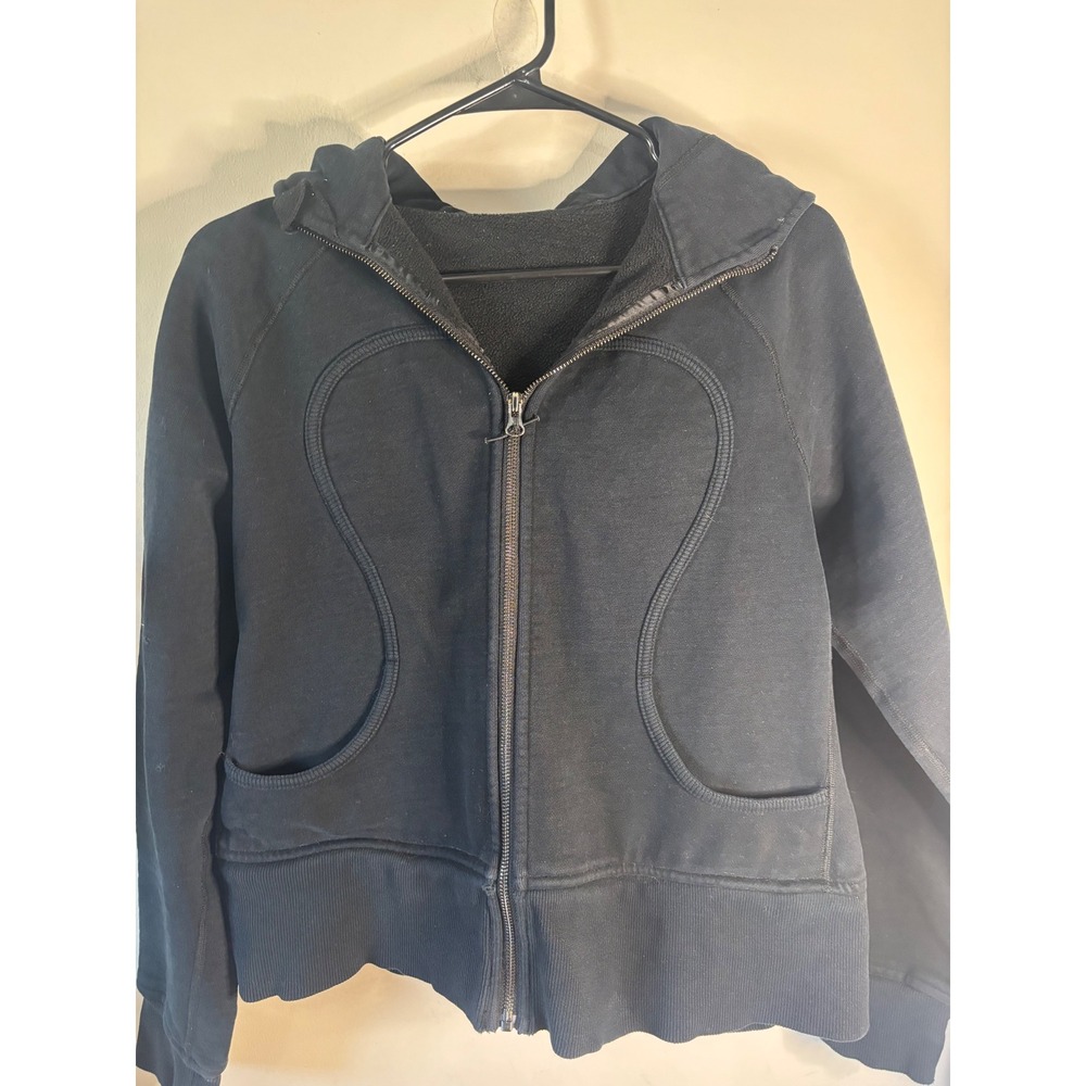 Lululemon OG Scuba Full Zip Hoodie Black Heavy Fleece Sweatshirt Logo Hood SZ 10 - Picture 2 of 6